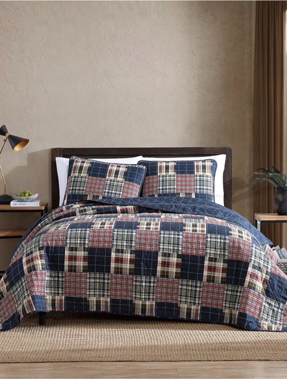 Eddie Bauer Plaid Patchwork Quilt in Navy, Red, Cream